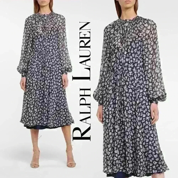 Polo Ralph Lauren Floral Print Long Sleeve Chiffon Dress